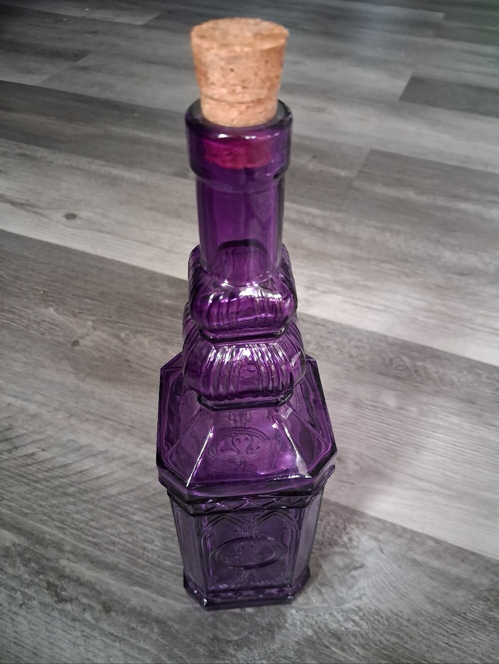Purple Decorative Glass Bottle with Cork Stopper - Home Accents